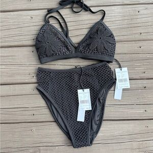 Robin Piccone Black Crochet Pua Bikini Set - Size XS - NWT